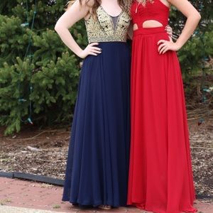 Jeweled Navy Blue Prom Dress